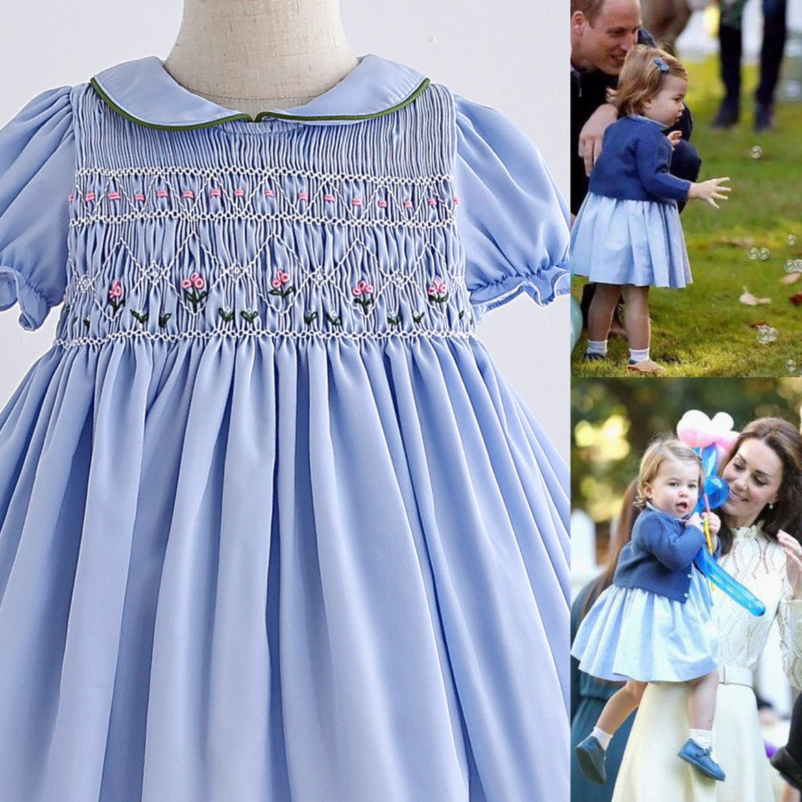 Handmade Cotton Blue Short-sleeve Dress